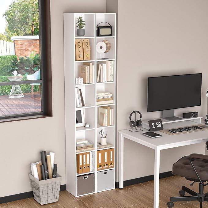 8-Cube Storage Organizer Bookcase, Tall Narrow Bookshelf - Image 5