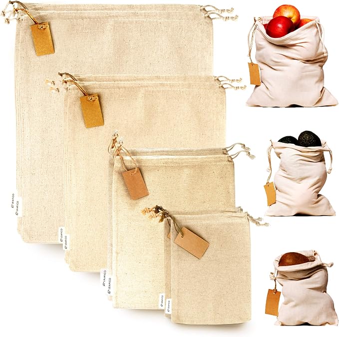 LEAFICO Muslin Cloth Bags with Drawstrings by Leafico