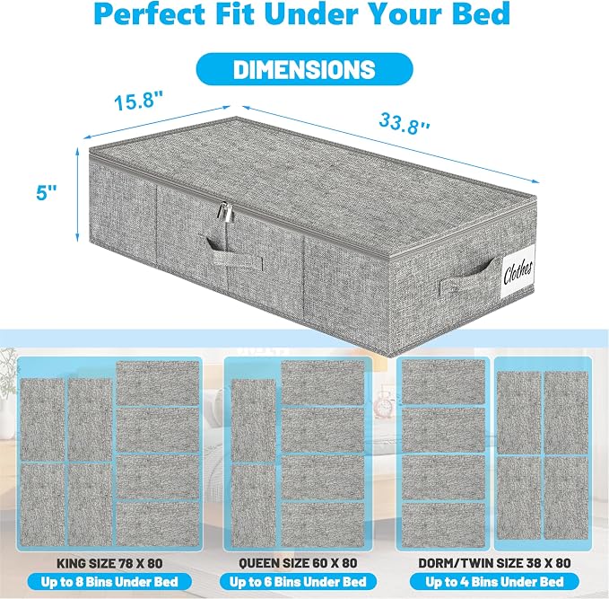 Under Bed Storage Container Bins 2 Pack, 5 Inch Thin Low Profile Underbed - Image 2