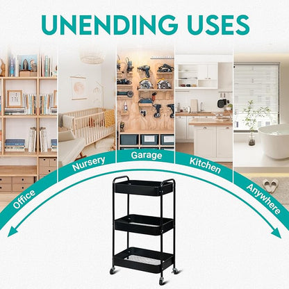 ZOES HOMEWARE 3 Tier Rolling Cart, Metal Utility Cart - Image 6