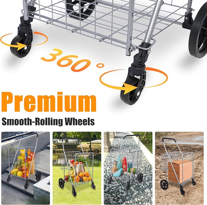 Whitmor Utility Folding Shopping Cart, 115L Heavy Duty Grocery Cart - Image 5