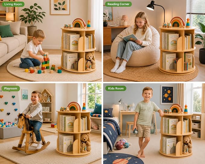 2 Tier Rotating Bookshelf, 360 Display Bookcase - Image 7