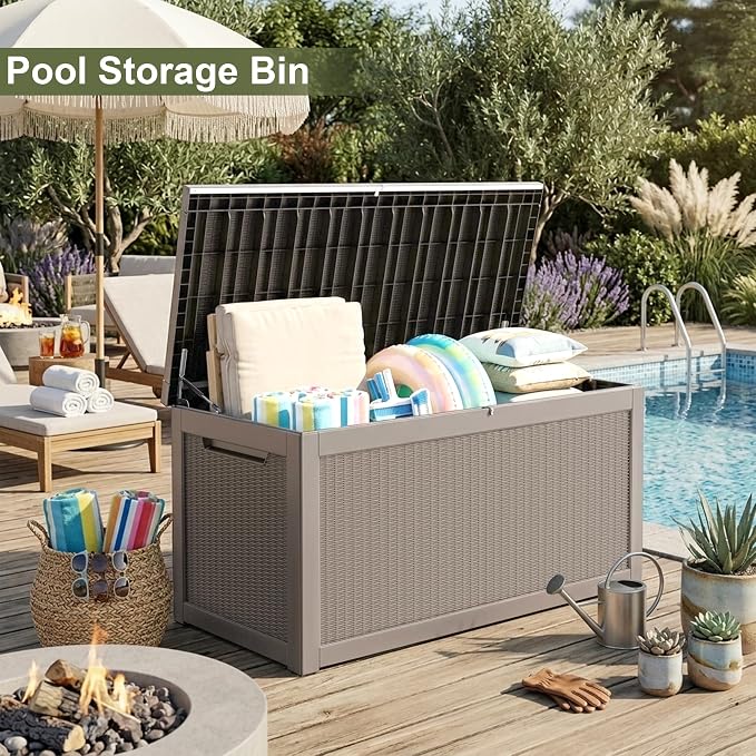 325 Gallon Outdoor Storage Box Waterproof, Large Deck Box Lockable Resin - Image 9