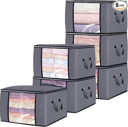 90L Large Blanket Storage Bags, 6 Pack Clothes Storage Bag Comforter Storage Bin by BiCINE