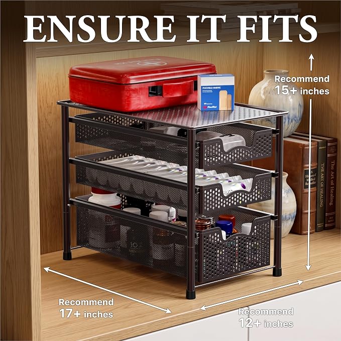 Simple Houseware Stackable 3 Tier Sliding Basket Organizer Drawer - Image 3