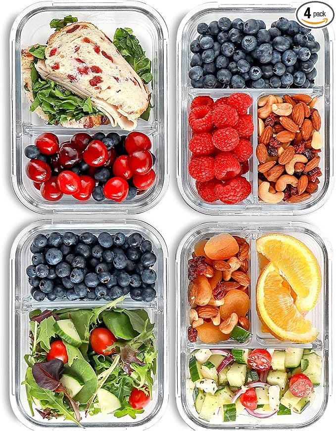 FIT Strong & Healthy Glass Meal Prep Containers, 2 & 3 Compartments by FITSTRONGHEALTHY