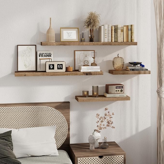 FLYJOE 60 Inch Long Wood Floating Shelf, Solid Rustic Reclaimed Barnwood Planks - Image 7