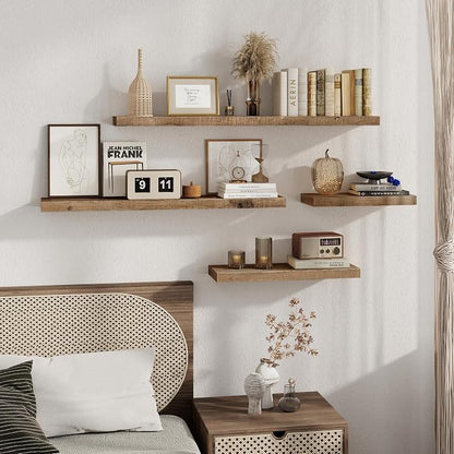 FLYJOE 60 Inch Long Wood Floating Shelf, Solid Rustic Reclaimed Barnwood Planks - Image 7