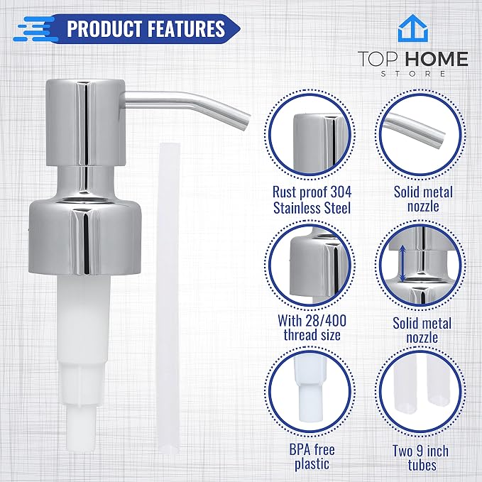 Stainless Steel Soap and Lotion Dispenser Pumps, Replacement - Image 3