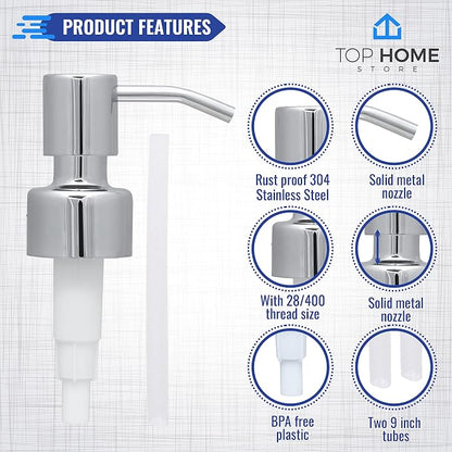Stainless Steel Soap and Lotion Dispenser Pumps, Replacement - Image 3