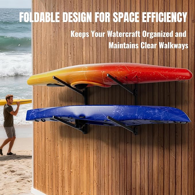 2-Tier Foldable Kayak Wall Mount Rack | Space-Saving Swing-Away Design - Image 2