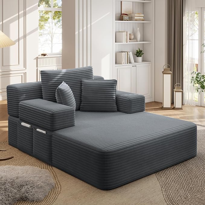 2-in-1 Convertible Chaise Lounge Indoor, 60.2" Corduroy Upholstered Chaise - Image 3