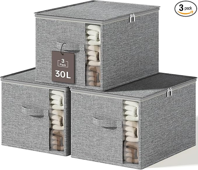 Clothes Storage Bins with Sturdy Frames, Foldable Fabric Clothing Organizer Box by KitHero