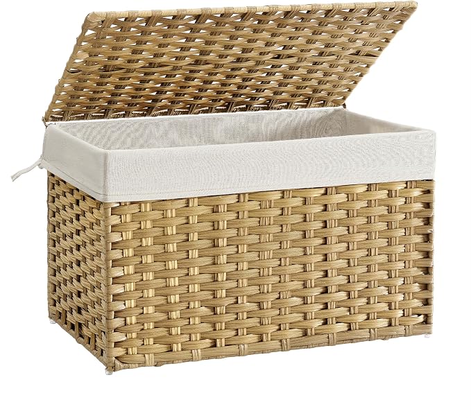 SONGMICS Storage Basket with Lid, Woven Blanket Storage Bin with Handles by SONGMICSbySONGMICSHOME