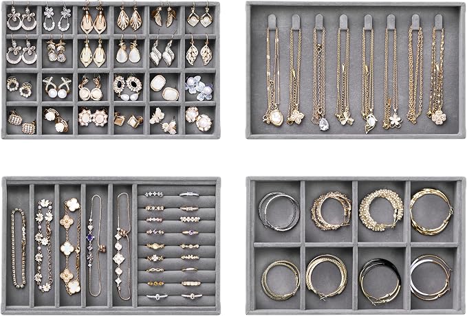 Velvet Jewelry Drawer Organizer Trays – Grey Stackable Jewelry Storage Inserts by pickpiff