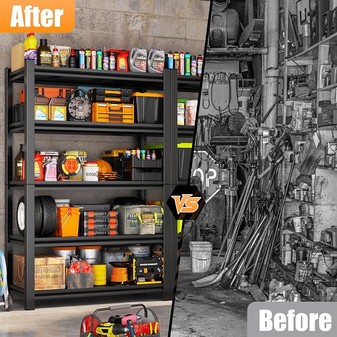 77"H-47"W Garage Shelving-3000LBS 5 Tier Storage Shelves, Adjustable Heavy Duty - Image 4