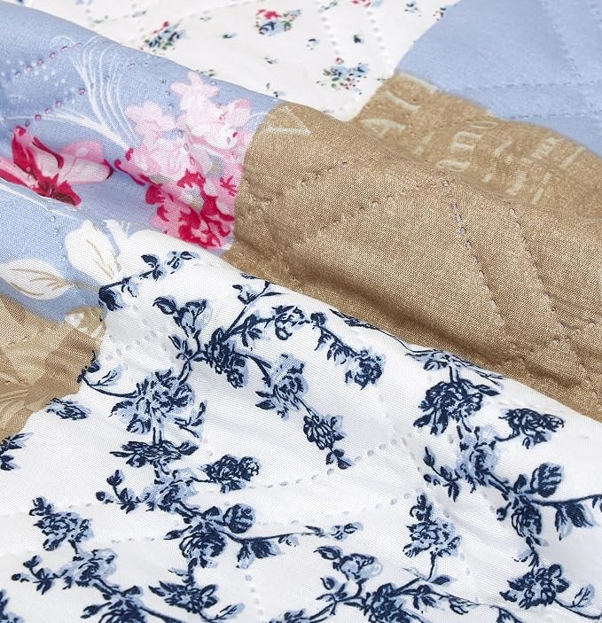 Brilliant Sunshine Pink and Blue Roses Toile Couch Armrest 5 Pockets Organizer - Image 4
