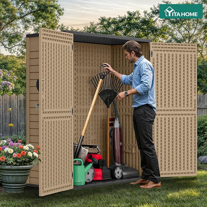 YITAHOME 59 Cuft Outdoor Tall Storage Shed, Waterproof Vertical Resin Shed - Image 3