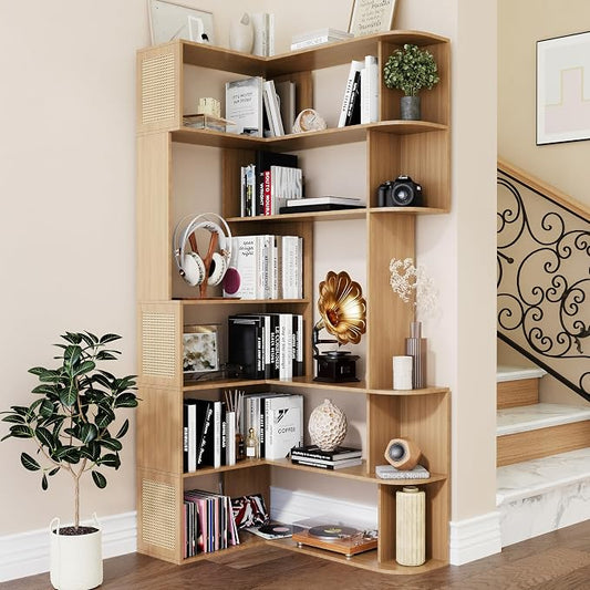 Corner Shelf, 7-Tier Corner Bookshelf, Farmhouse L Shaped Shelves Etagere by WildhomeYourHomeFurnishingSolution