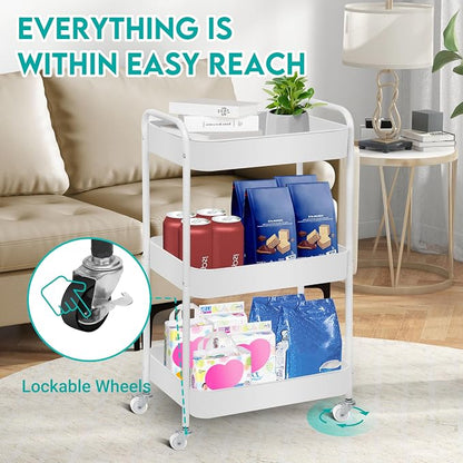ZOES HOMEWARE 3 Tier Rolling Cart, Metal Utility Cart - Image 2