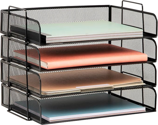 Mind Reader Stackable Paper Tray, Desktop Organizer, File Storage, Metal Mesh by MindReader