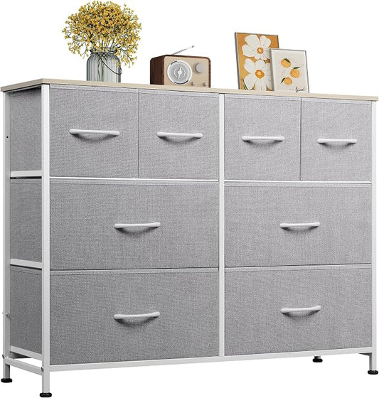 WLIVE Wide Dresser for Bedroom, 8 Drawer Chest of Drawers, Light Grey | 8 roomy by WLIVE