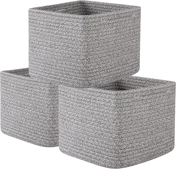 OIAHOMY 9”x9”x7” Storage Cubes, Cotton Rope Woven Baskets by MasterofSpaceOptimization