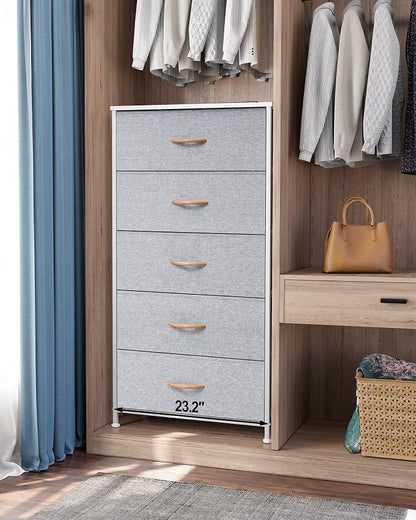 Tall Dresser, Wide Vertical Fabric Storage Organizer, 5 Drawer | Sturdy Steel - Image 2