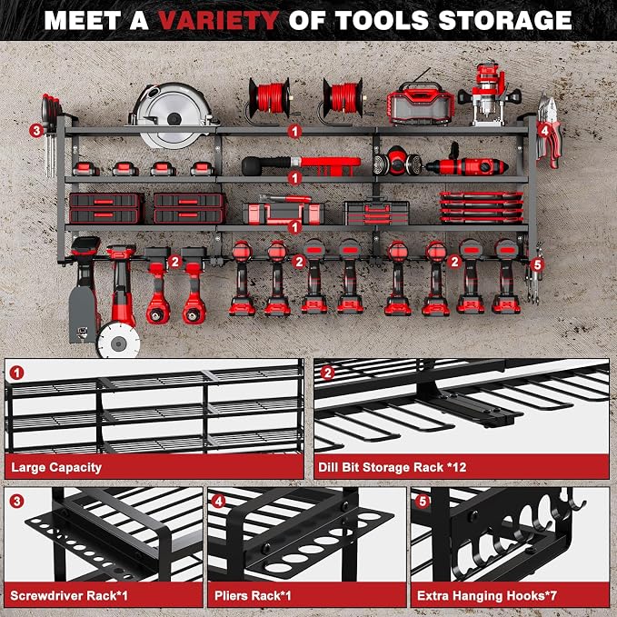 48" Large Power Tools Organizer Wall Mount, 12 Drill Holder - Image 2