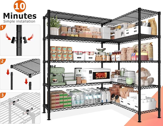 REIBII 1600LBS Storage Shelves 69.8''W Metal Shelving 5 Tier Wire Shelving Unit - Image 7