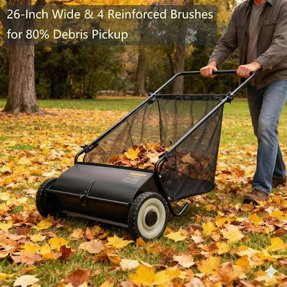 Lawn Push Sweeper, 7 Cu. Ft. Hopper Capacity, 4 Spinning Brushes, Angle & - Image 7