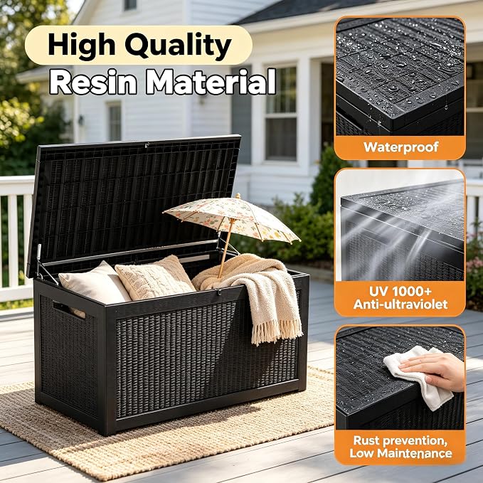 328 Gallon Waterproof Outdoor Storage Box, Heavy Duty Resin Deck Box Lockable - Image 3