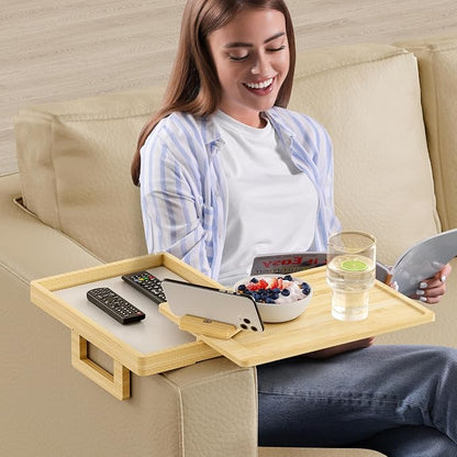 Wealone Bamboo Couch Arm Tray for Wide Couch, Sofa Arm Clip Table - Image 9
