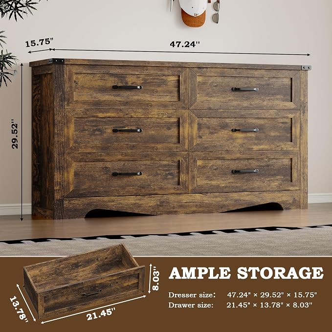 6-Drawer Dresser for Bedroom, Modern Wooden Chest of Drawers - Image 2