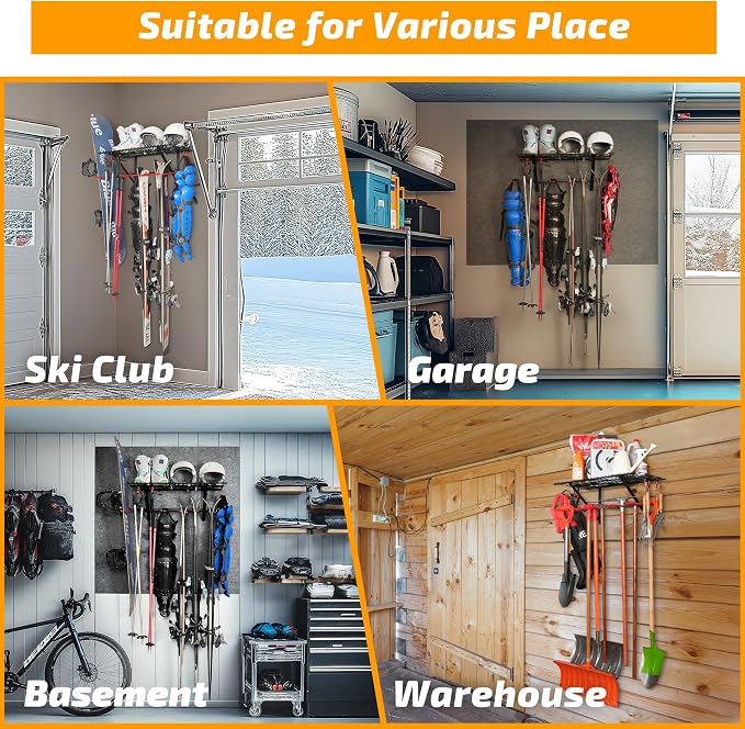 PLKOW Wall-Mounted Ski Rack, Skis Storage Rack - Image 3