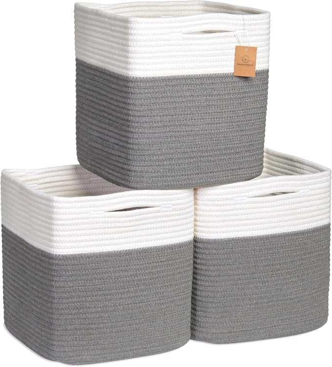 NaturalCozy Storage Cubes 11 Inch Cotton Rope Woven Baskets by NaturalCozy