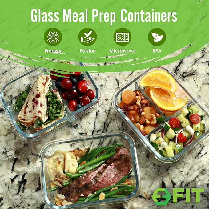FIT Strong & Healthy Glass Meal Prep Containers - Image 2