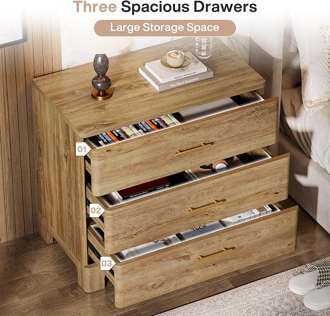 Tribesigns Extra Large Three Drawers Nightstands Set of 2, 31.5" Wooden Rustic - Image 4