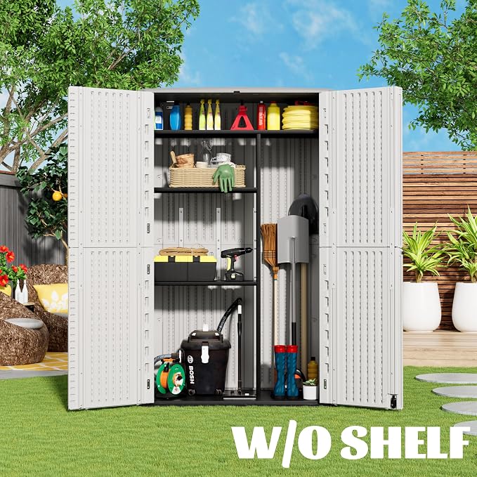 Outdoor Storage Cabinet Waterproof, Resin Vertical Storage Shed Lockable - Image 3