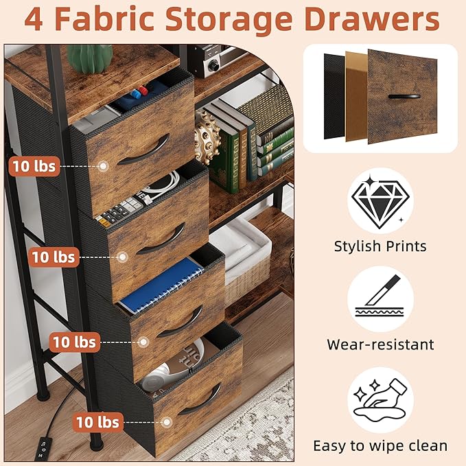 AFLUI Corner Bookshelf with LED Light Strips & 4 Fabric Drawers, 5-Tier - Image 4