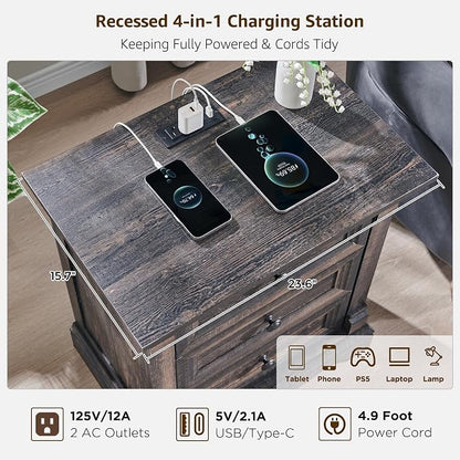 T4TREAM 24" Wide 3 Drawer Dressers, Farmhouse 26" Tall Bedside Side Table - Image 4