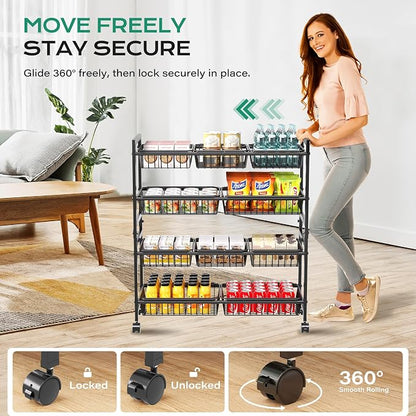Cinati 4-Tier Snack Cart with Wheels, Rolling Pantry Storage Cart with 10 Wire - Image 7