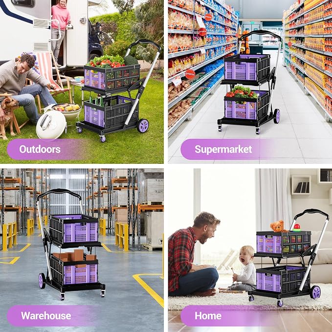 8-in-1 200LBS Collapsible Shopping Cart, Adjustable Handle Grocery Cart on - Image 6