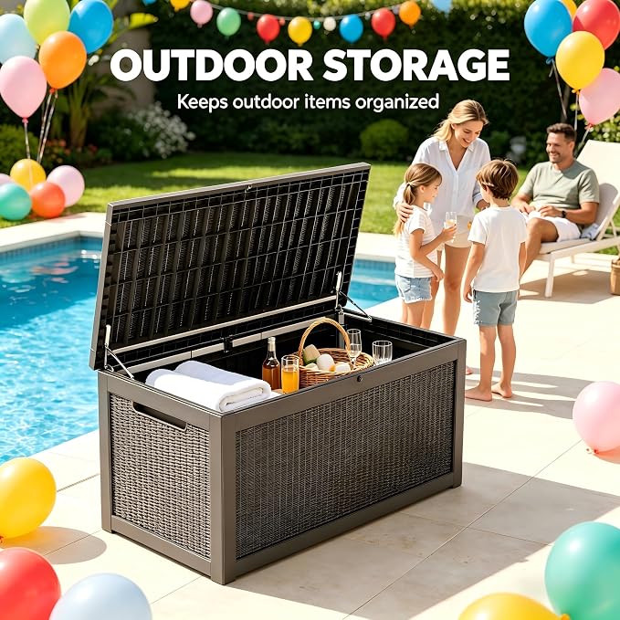 328 Gallon Waterproof Outdoor Storage Box, Heavy Duty Resin Deck Box Lockable - Image 7
