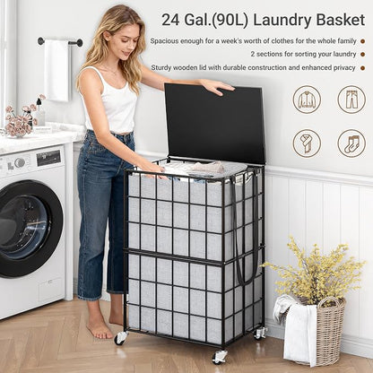 90L Laundry Basket with Wheels, Large Capacity Laundry Hamper with Removable - Image 6