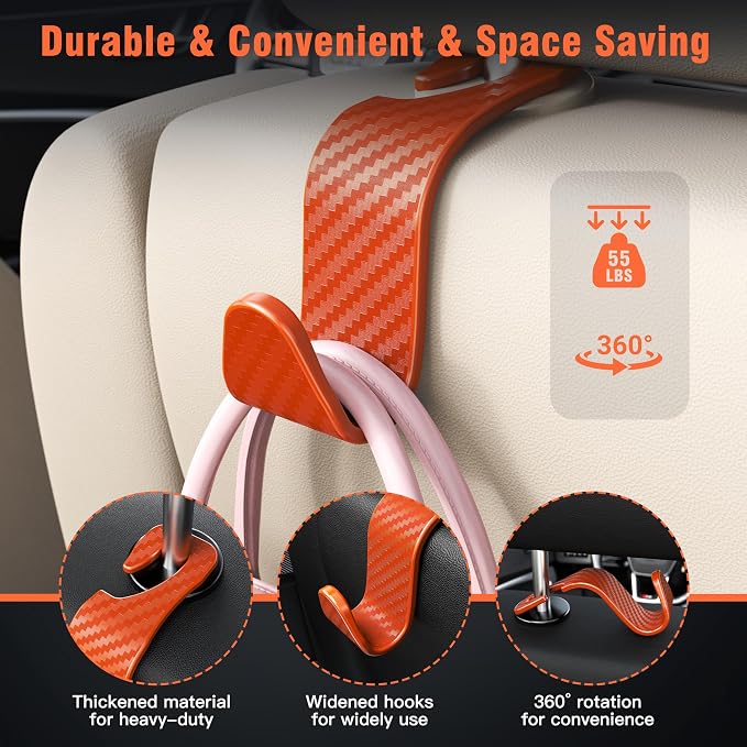 Amooca Car Seat Headrest Hook 4 Pack Hanger Universal Vehicle Car Storage - Image 3