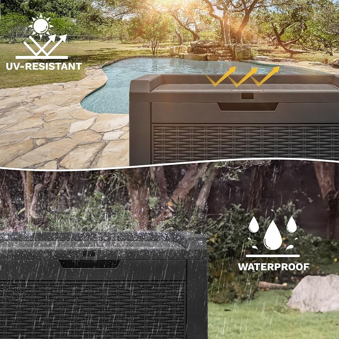 DWVO 32 Gallon Resin Storage Box, Indoor Outdoor Deck Box - Image 3