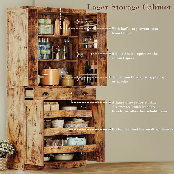 IRONCK Kitchen Pantry Cabinet 72" Height, Freestanding Cupboard - Image 5