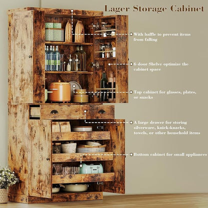 IRONCK Kitchen Pantry Cabinet 72" Height, Freestanding Cupboard - Image 5