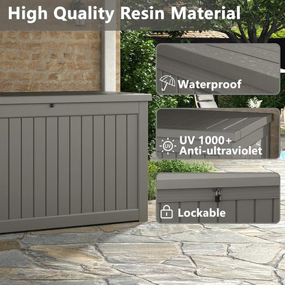 230 Gallon Large Resin deck box Waterproof, Outdoor Storage Bench, Patio - Image 3